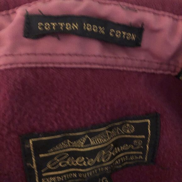 Eddie Bauer Chamois Shirt Mens L Burgundy Chest Pockets Cotton Flannel Button Up - Picture 13 of 14